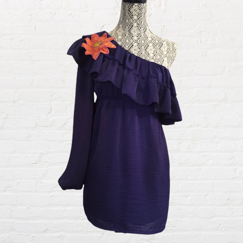 Judith March One Shoulder Mini Ruffle Dress